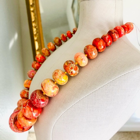 Gorgeous Orange Natural Jasper Stone Necklace NWT - Picture 6 of 17